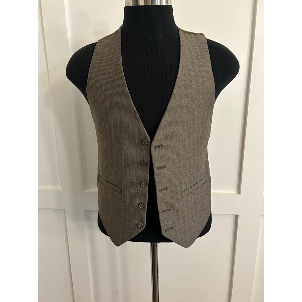 Vintage Men's Vest 38R Regular brown stripe waistcoat 5 button 70s 80s